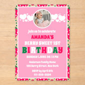 Strawberry First Birthday Celebration Photo アクリル招待状 (正面)