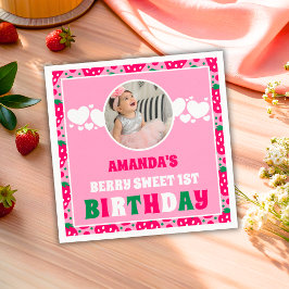 Strawberry First Birthday Celebration Photo スタンダードカクテルナプキン