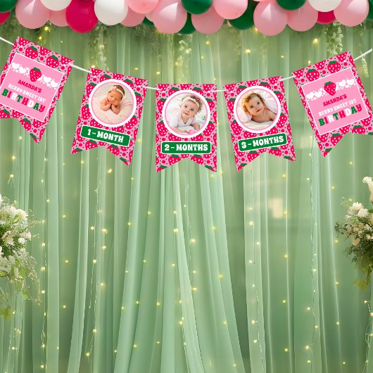 Strawberry First Birthday Celebration Photo バンティングフラッグ