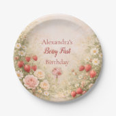 Strawberry First Birthday Garden Party 1st Birthda ペーパープレート (正面)