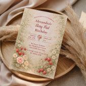 Strawberry First Birthday Garden Party 1st Birthda 招待状