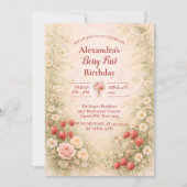 Strawberry First Birthday Garden Party 1st Birthda 招待状 (正面)