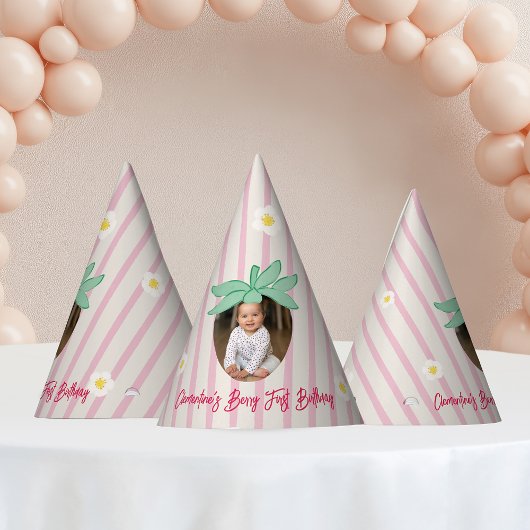 Strawberry First Birthday Party Hat with Photo パーティーハット
