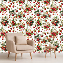 Strawberry Floral Botanical Cottage Wallpaper