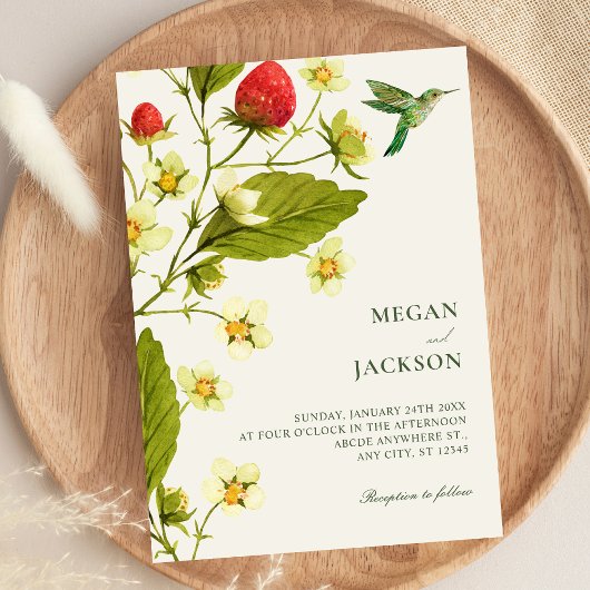 Strawberry Floral branch minimalist wedding 招待状