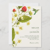 Strawberry Floral branch minimalist wedding 招待状 (正面)