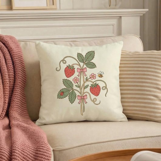 Strawberry Floral Garden Throw Pillow クッション