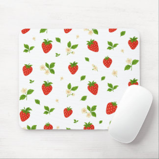 Strawberry floral pattern mouse pad, cute watercol マウスパッド
