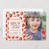 Strawberry Four Ever Sweet 4th Birthday Photo 招待状 (正面/裏面)