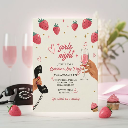 Strawberry Galentine's Girls Night Party  招待状