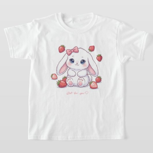 Strawberry Gaze Bunny - Cute Anime Eyes & Ribbon  Tシャツ (レイダウン)