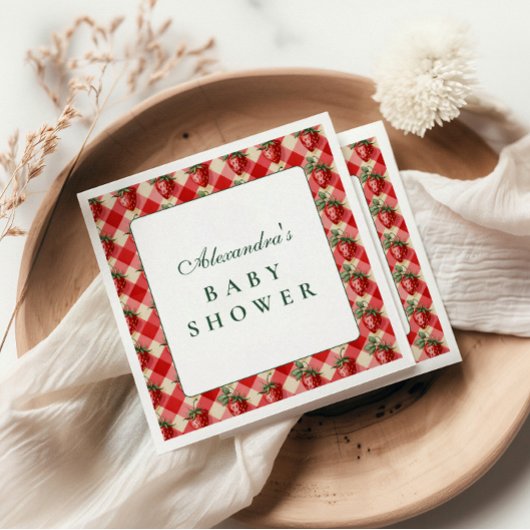 Strawberry Gingham Cottage Baby Shower スタンダードカクテルナプキン