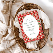 Strawberry Gingham Cottage Baby Shower 招待状