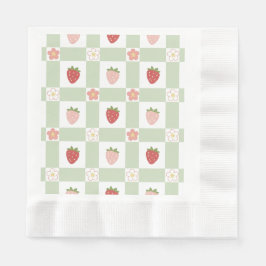 Strawberry Gingham First Birthday Coined Edge 縁ありランチョンナプキン