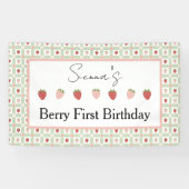 Strawberry Gingham First Birthday Party  横断幕 (横)