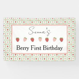 Strawberry Gingham First Birthday Party 横断幕