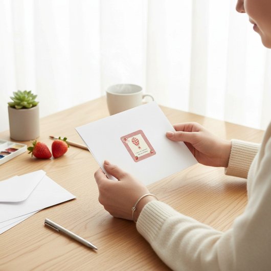 Strawberry Gingham Hot Air Balloon Baby Shower スクエアシール