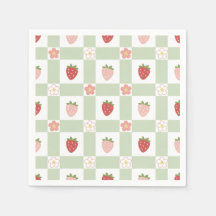 Strawberry Gingham Pastel Green 1st Birthday
