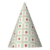 Strawberry Gingham Pastel Green Kids パーティーハット (正面)