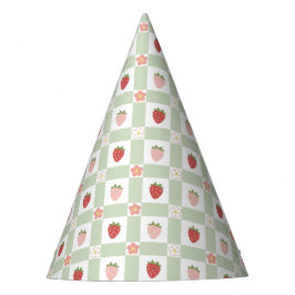 Strawberry Gingham Pastel Green Kids パーティーハット