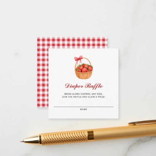 Strawberry Girl Baby Shower Diaper Raffle エンクロージャーカード (正面/裏面インサイチュ)