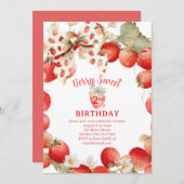 Strawberry Girls Berry Sweet Second Birthday 招待状 (正面/裏面)