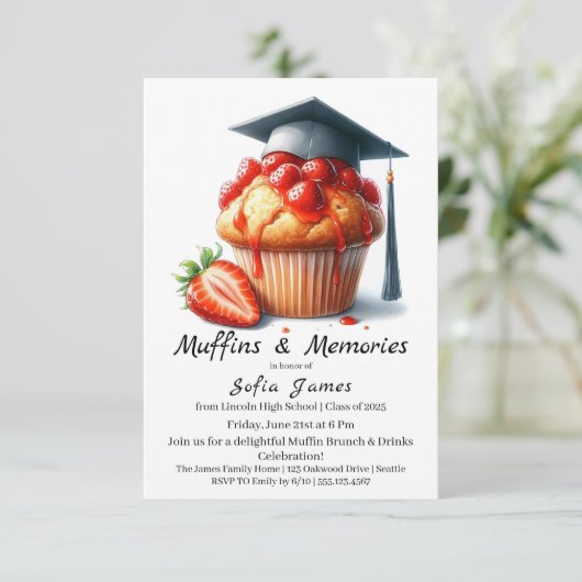 Strawberry Graduation Cupcake Brunch Celebration 招待状 (スタンド正面)