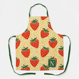 Strawberry Greek Key Monogram エプロン