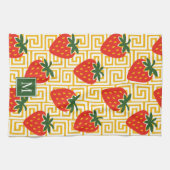 Strawberry Greek Key Monogram キッチンタオル (横)