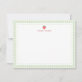 Strawberry Green Gingham Border Personalized ノートカード (正面)