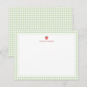 Strawberry Green Gingham Border Personalized ノートカード (正面/裏面)