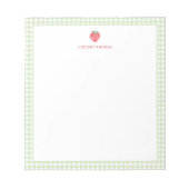 Strawberry Green Gingham Border Personalized ノートパッド (正面)