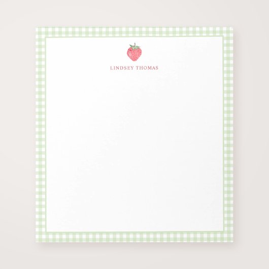 Strawberry Green Gingham Border Personalized ノートパッド