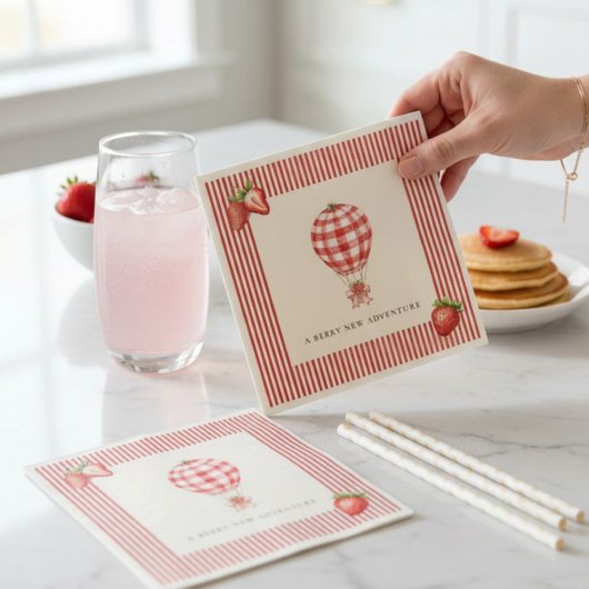 Strawberry Hot Air Balloon Baby Shower Paper スタンダードカクテルナプキン