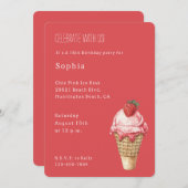 Strawberry Ice Cream Cone Birthday 招待状 (正面/裏面)