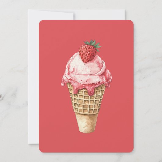 Strawberry Ice Cream Cone Birthday 招待状 (裏面)