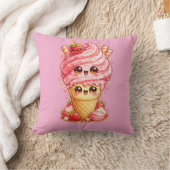 Strawberry Ice Cream Cone Kawaii Cushion Pillow クッション (ブランケット)