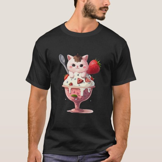 Strawberry Ice Cream Sundae Kitten Gelato Berry Ca Tシャツ (正面)