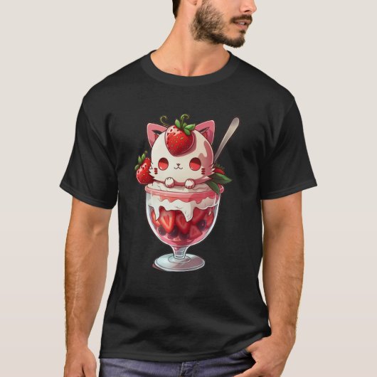 Strawberry Ice Cream Sundae Kitten Gelato Berry Ca Tシャツ (正面)