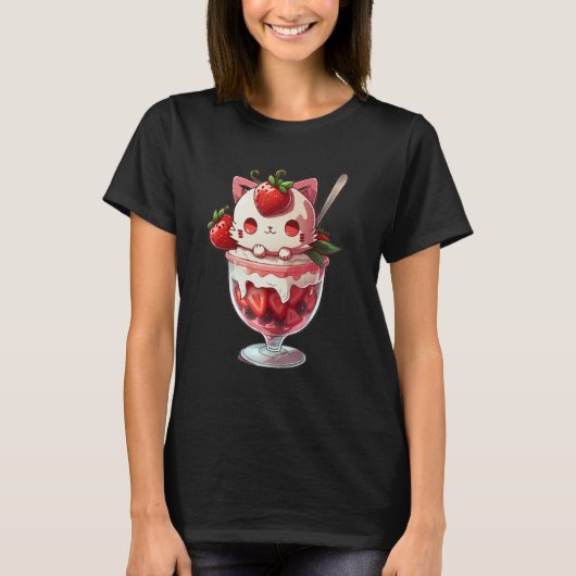 Strawberry Ice Cream Sundae Kitten Gelato Berry Ca Tシャツ (正面)