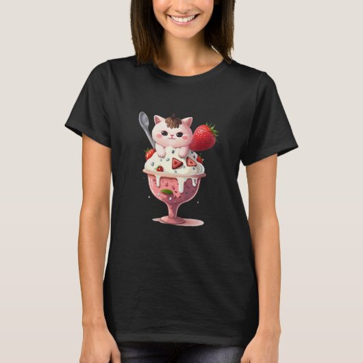 Strawberry Ice Cream Sundae Kitten Gelato Berry Ca Tシャツ (正面)
