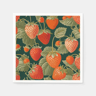 Strawberry Illustration Birthday Party Napkins スタンダードカクテルナプキン