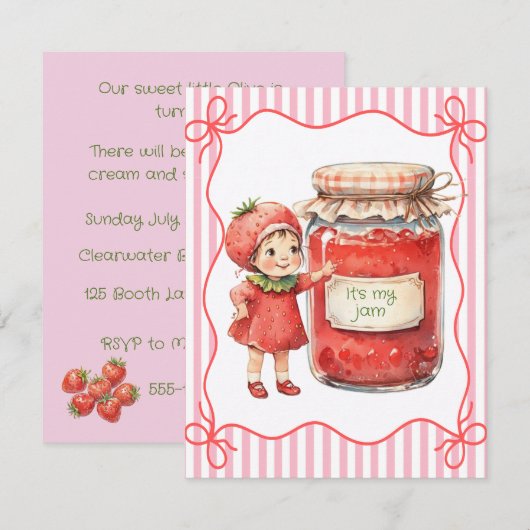 Strawberry Jam Birthday Invite Digital Download 招待状 (正面/裏面)