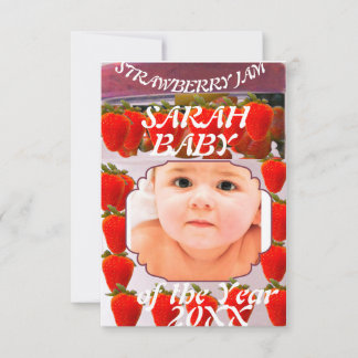 Strawberry Jam jar with baby photo design 案内状