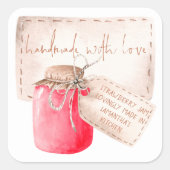 Strawberry Jam Label Homemade with Love Name スクエアシール (正面)