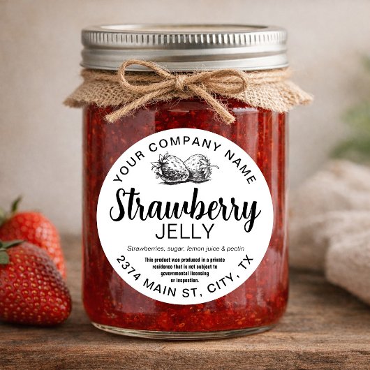 Strawberry Jelly Jam Homemade label STRAW04rd ラウンドシール