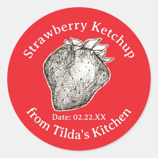 Strawberry Ketchup From Kitchen Of Jar Label ラウンドシール (正面)