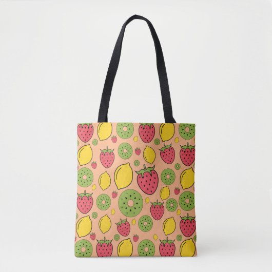 Strawberry, lemon and kiwi fruits wallpaper backgr トートバッグ (正面)