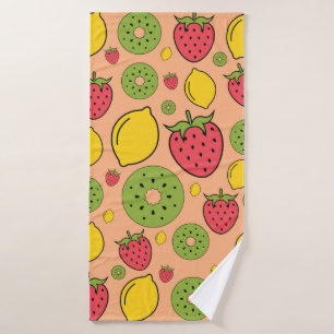 Strawberry, lemon and kiwi fruits wallpaper backgr バスタオル