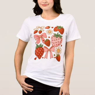 Strawberry Lovers Cute Fruit Festive トライブレンドTシャツ
